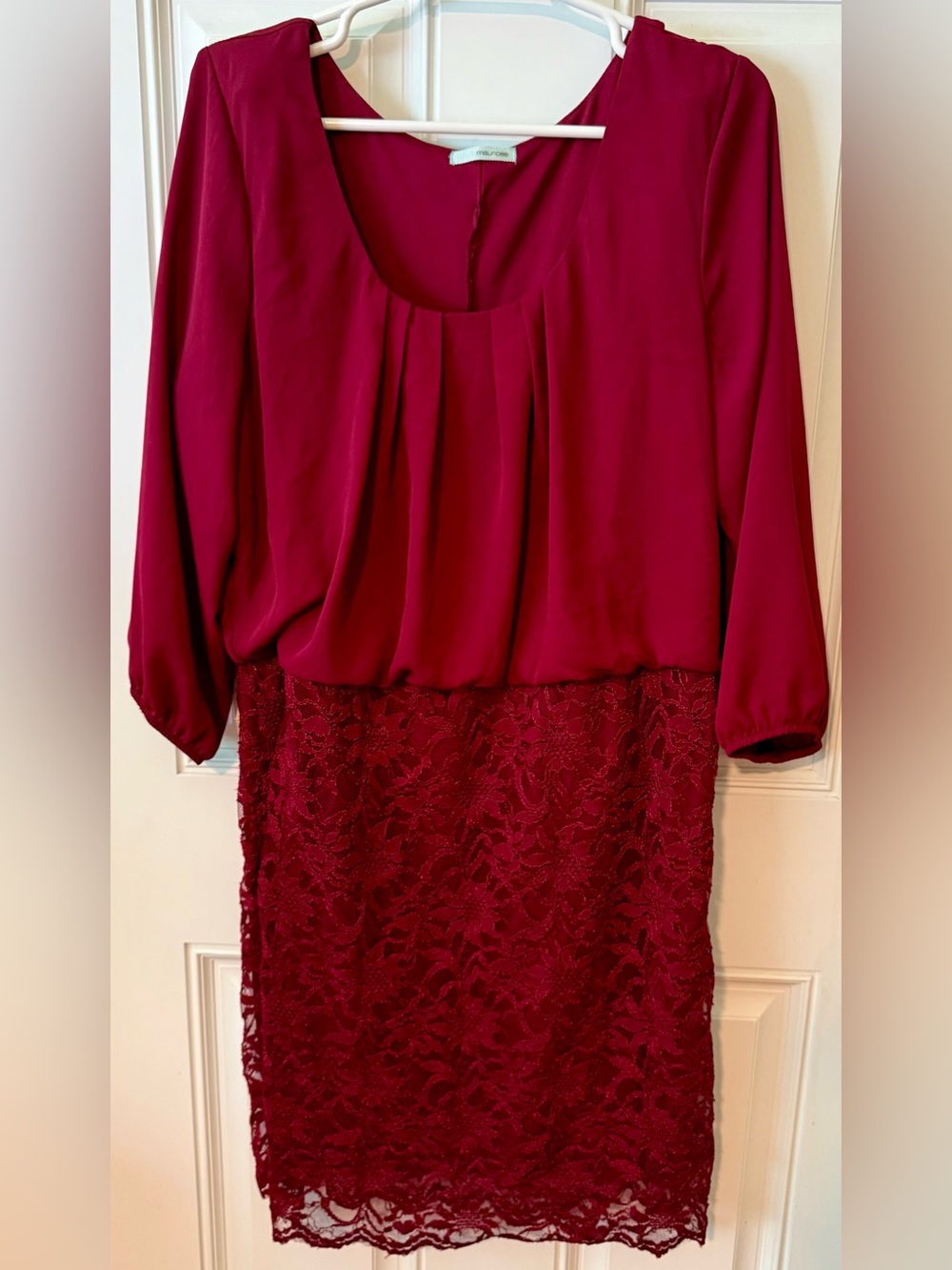 Red Lace-Trim Blouson Dress